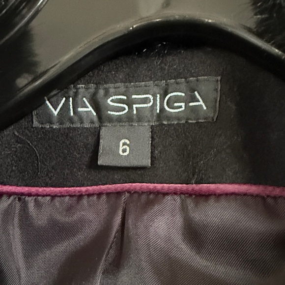 Via Spiga Black Trench Coat with Faux Fur and Faux Leather Accents - Picture 2 of 7